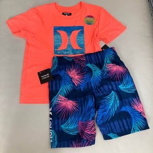HURLEY Little Boy 2pc Upf 50 Palm Print Rash Guard Swim Set 4060